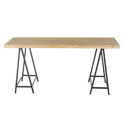 Yoram Wooden Brown Console Table with Black Metal Supports by 17 Stories