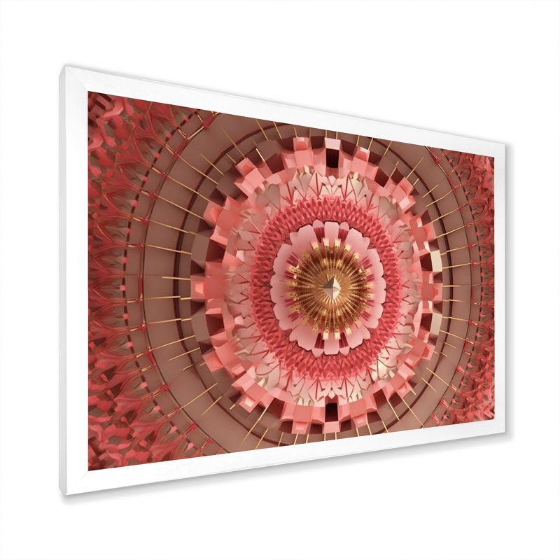 Futur minimalisme rétro, mandala rose sur toile, H 12 po x l 20 po x P 1 po, Cadre simple blanc