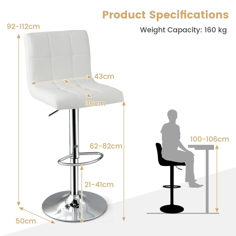 Altarik Swivel Upholstered Adjustable Height Bar Stool, White