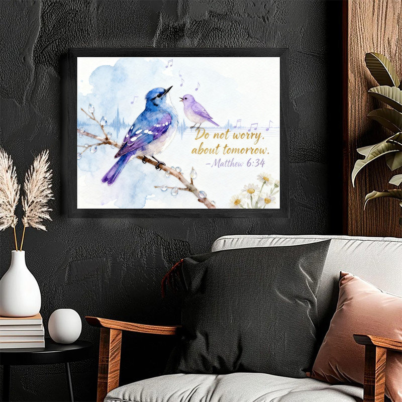 Oiseau bleu noir encadré, art inspiré de l'aquarelle, impression encadrée, H 13 po x l 17 po