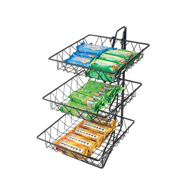 Three Tier Merchandiser with Square Wire Baskets - 12" x 19" x 20"