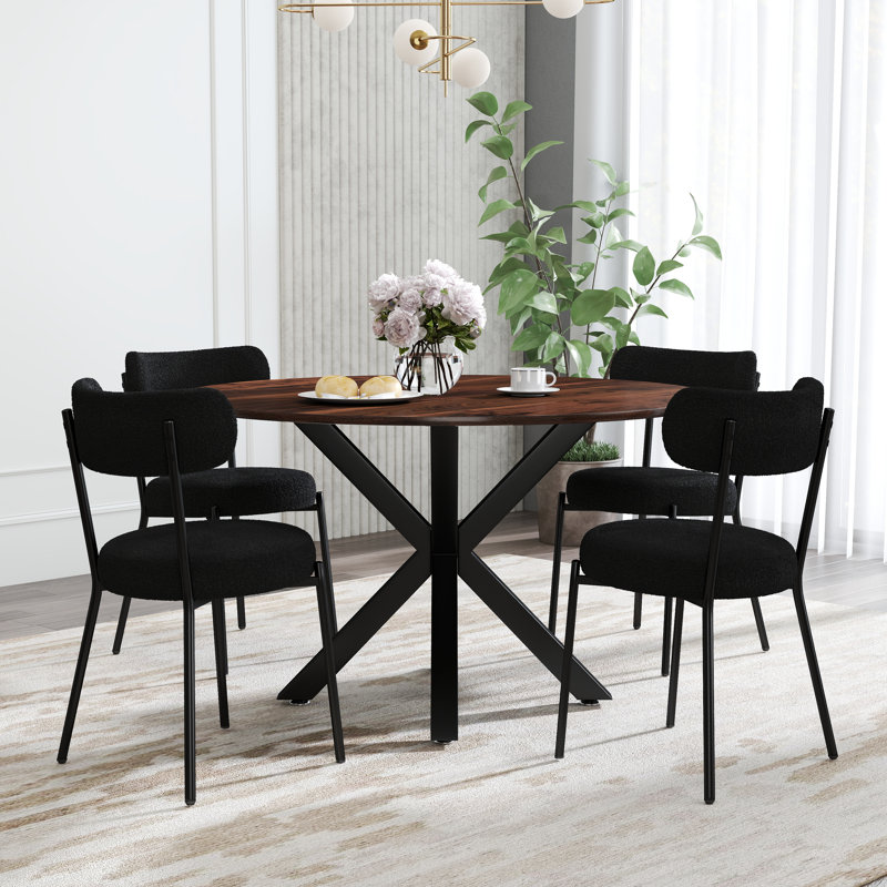 Ensemble de salle à manger à piédestal rond 5 pièces, Noir, Noir