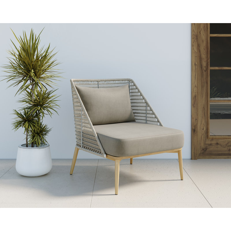 Andria Outdoor Teak Lounge Chair, Gray, Brown
