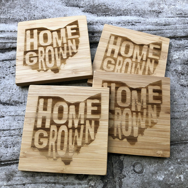Wood Square 4 Piece Coaster Set