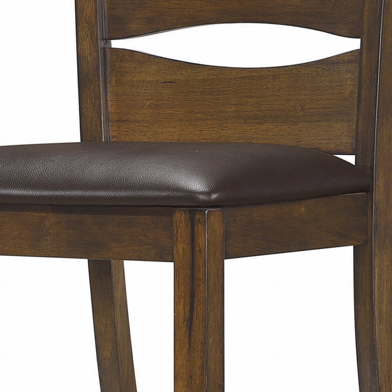 Chaise d'appoint à dossier échelle transitionnelle avec siège rembourré en cuir, ensemble de 2, brun