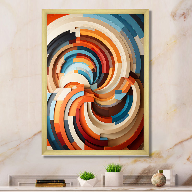 «Echoing Ellipse Beige», art mural géométrique, Cadre flottant noir, H 32 po x l 16 po x P 1 po