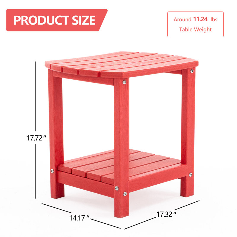 Adirondack Outdoor HDPE Patio Side Table–Weather-Resistant Poly Lumber End Table for Deck, Garden, or Poolside, Red
