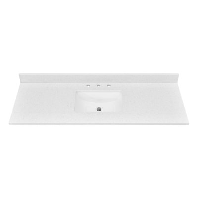 Plateau de meuble-lavabo simple 60 po en granit blanc avec lavabo - pour remplacement de meuble-lavabo, sans armoire