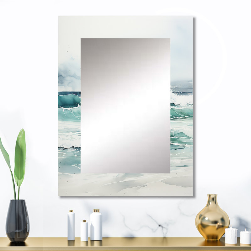 Turquoise, minimalisme, eaux tranquilles - miroir minimaliste, décor de miroir mural turquoise unique, impression d'art en métal