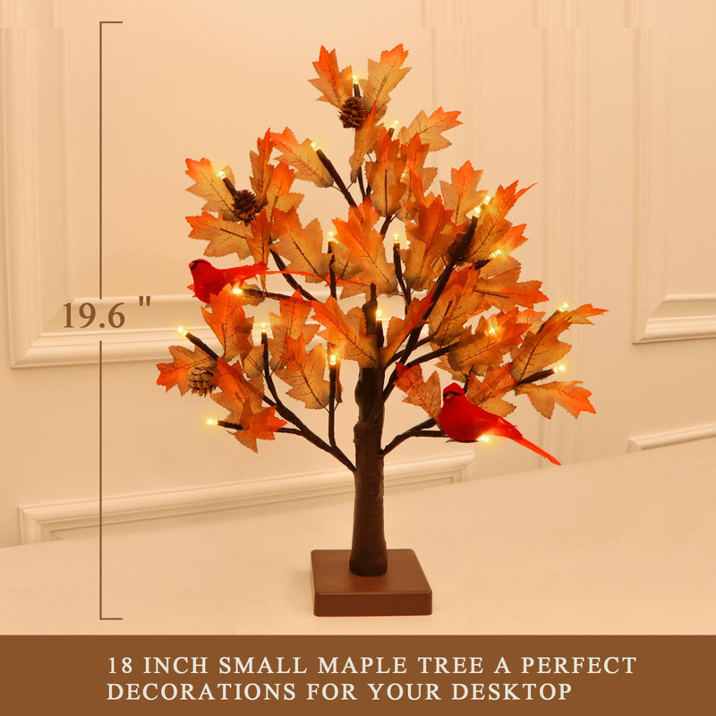Érable artificiel, lumière d'automne, 24 lumières DEL pour décoration intérieure, oiseaux rouges