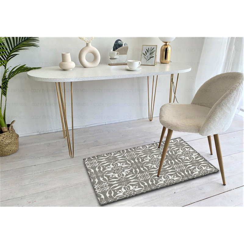 Ralik Geometric Anti-Fatigue Non-Skid Kitchen Mat, Light Gray