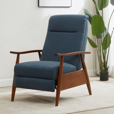 Fauteuil inclinable avec accoudoirs en bois et tissu performance - denim