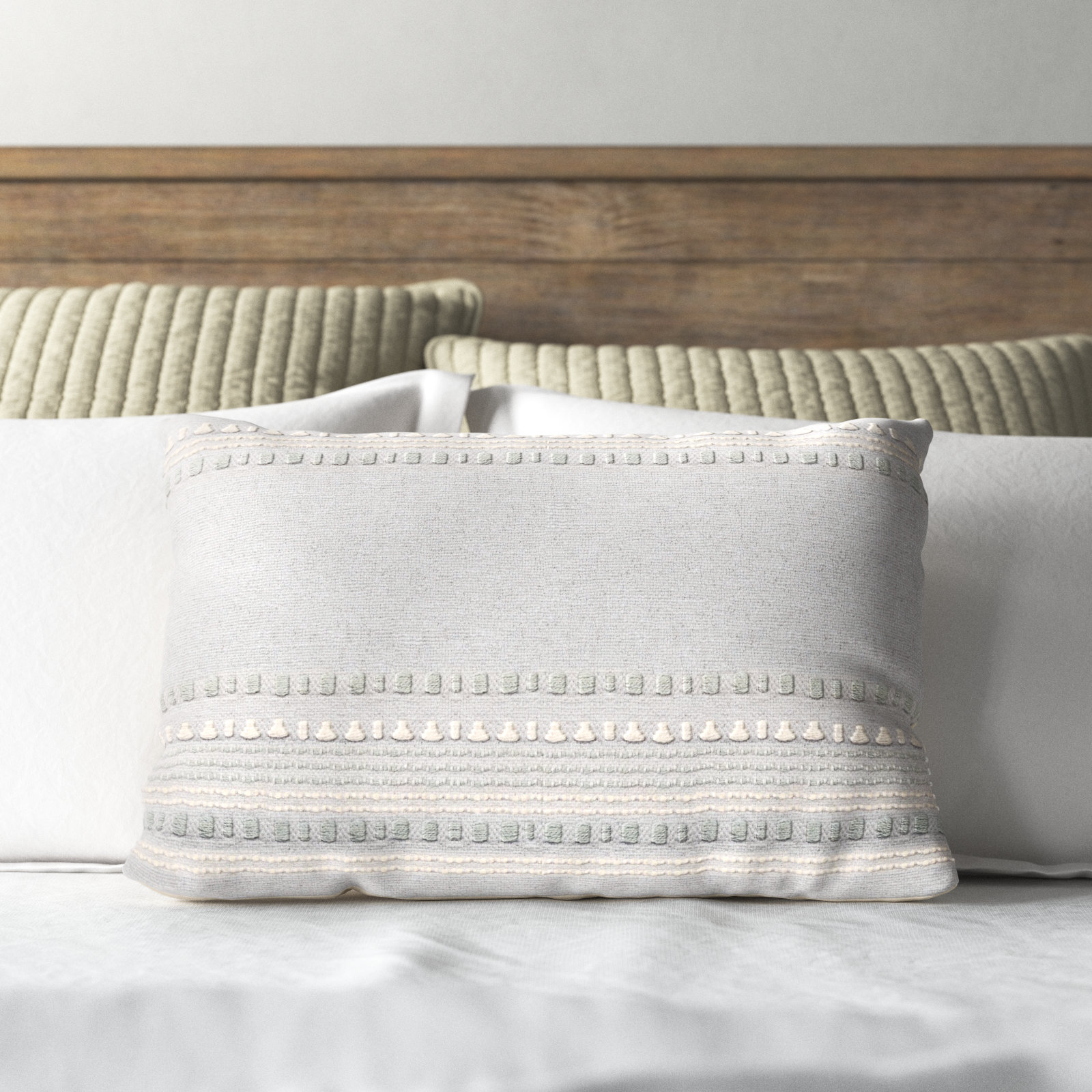 Bryson Embroidered Cotton Lumbar Throw Pillow, No Fill