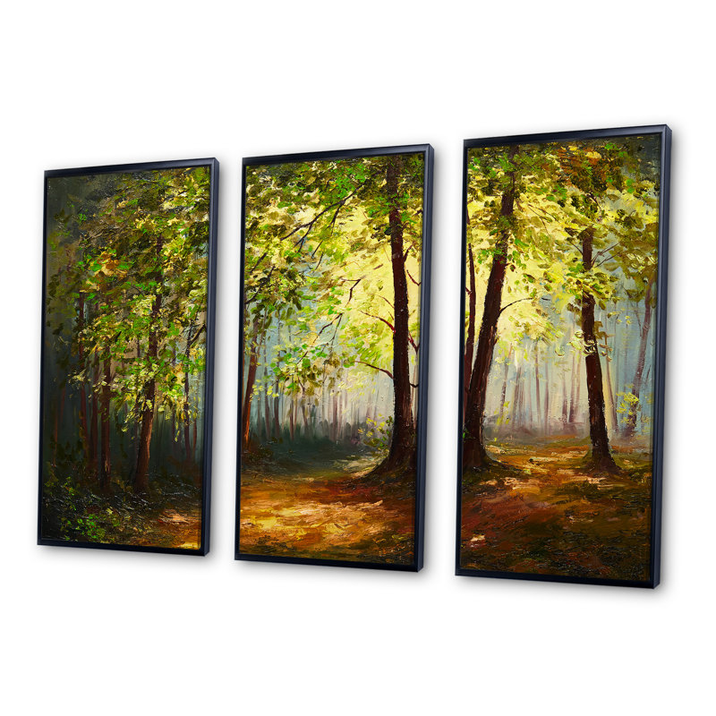 Forêt d'été - ensemble d'art mural sur toile encadré paysage, Noir, H 28 po x l 36 po x P 1 po