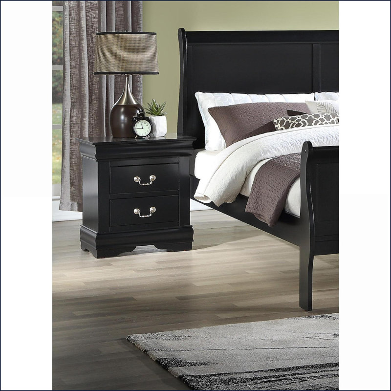 Table de chevet contemporaine à 2 tiroirs en bois massif Louis Philip - Rangement pour chambre à coucher