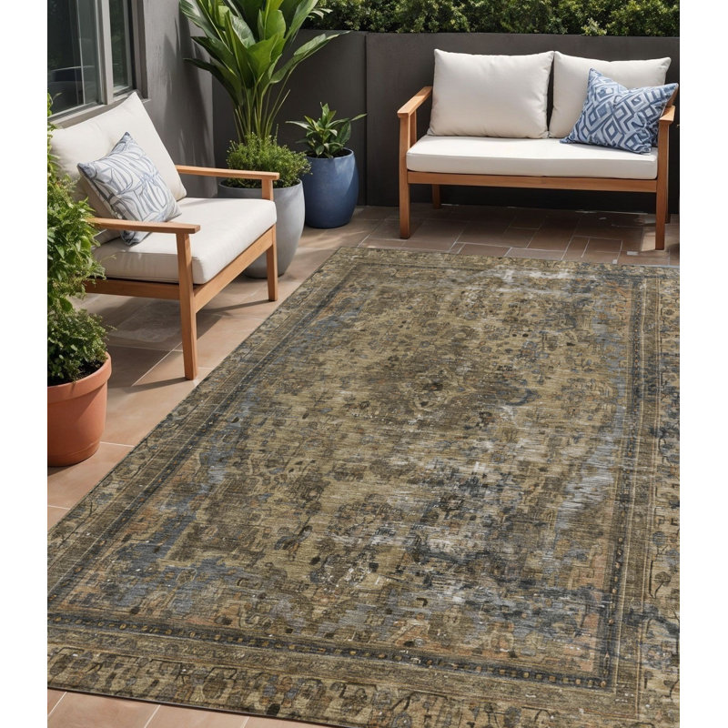 Tapis intérieur lavable à médaillon brun 5 pi x 8 pi