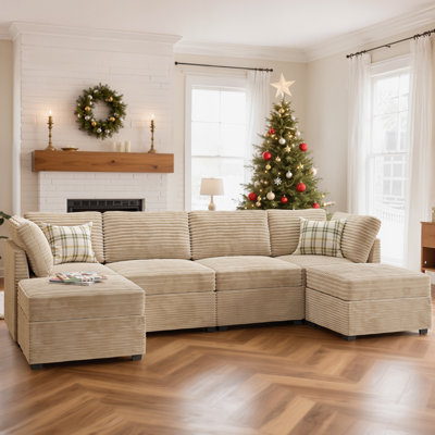 Benevides Corduroy Section Sofa Combination, 4 Seats, With Ottoman, Can Be Combined At Will by Mercer41