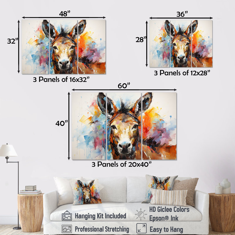 Abstrait âne rêverie - art mural âne, H 28 po x l 36 po, Toile tendue