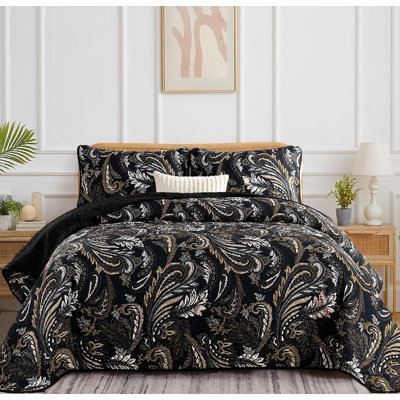 3 Pieces Paisley Floral Pattern Boho Quilt Set Bedspread Coverlet Bedding Set