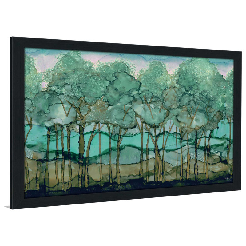 « green tree oliveraies » par elizabeth medley, reproduction de peinture à l’aquarelle encadrée en acrylique, Cadre espresso