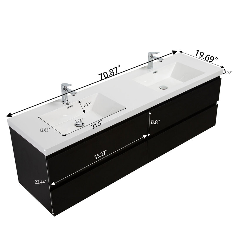 Meuble-lavabo double 72 po Dhruven, Noir lustré