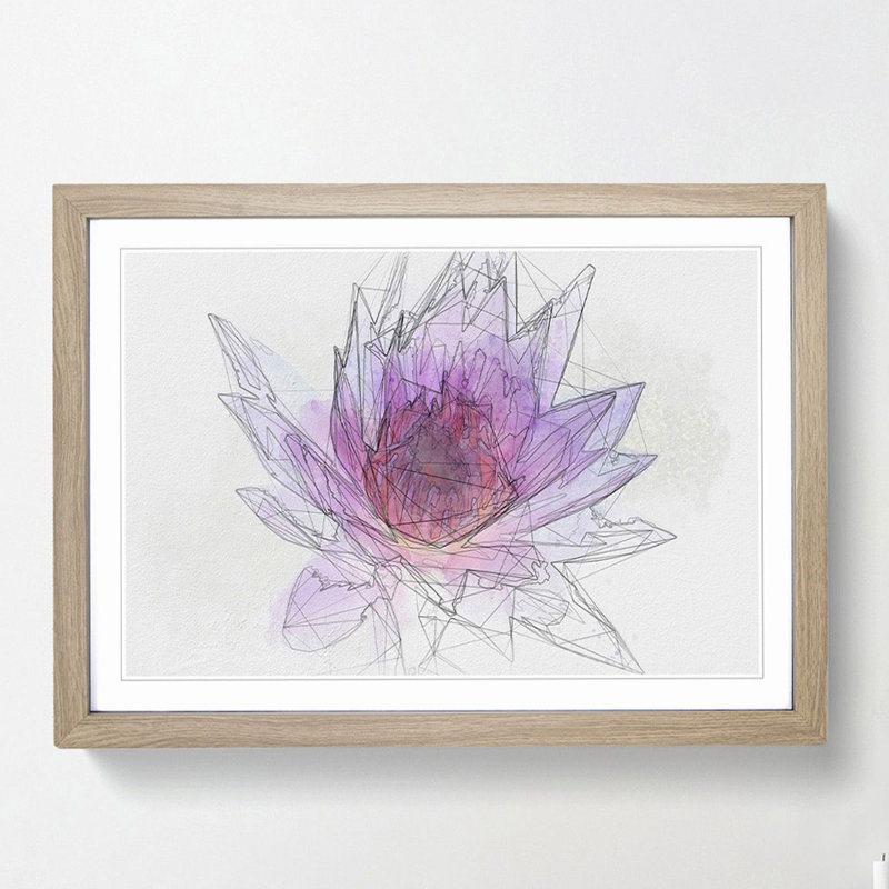 Water Lily in Abstract - Picture Frame Graphic Art Print, Oak, 60cm H x 91cm W x 2cm D