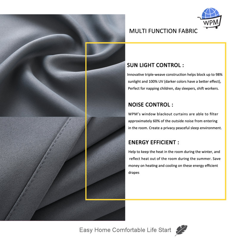 Blackout Drapes Curtains / Drapes Pair, 42" W x 63" L, Gray