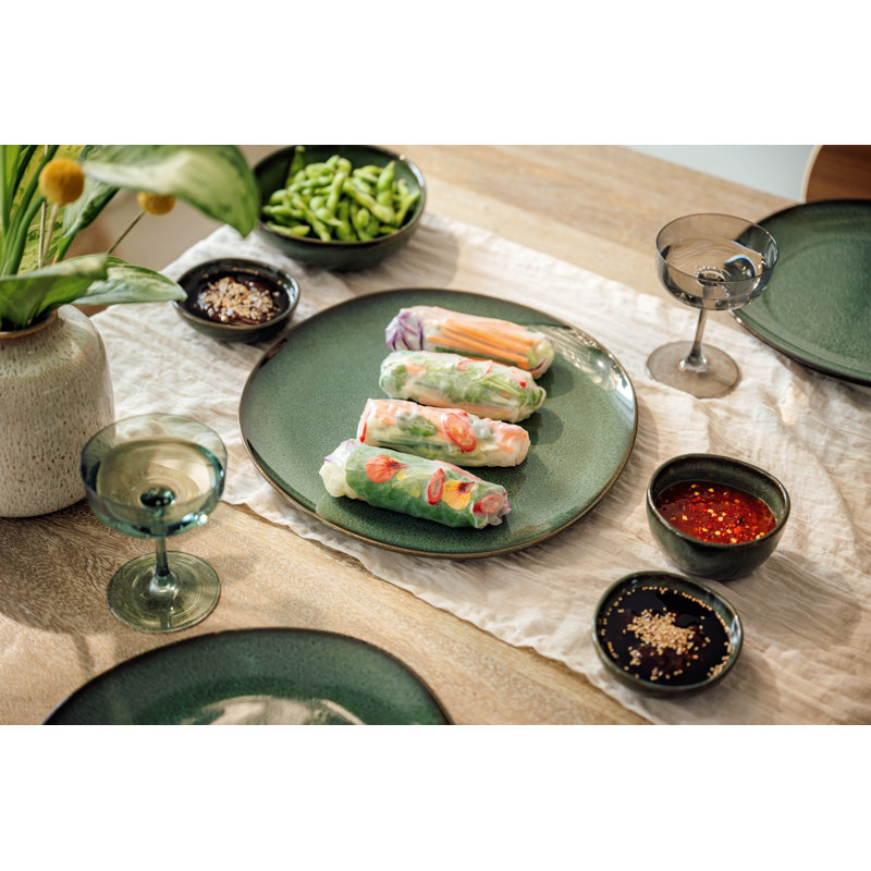 Plateau de service Villeroy & Boch Lave Vert, faïence de porcelaine de qualité supérieure, aspect fait à la main et glacis réactif, 12,5 po de diamètre, va au lave-vaisselle et au micro-ondes, vert