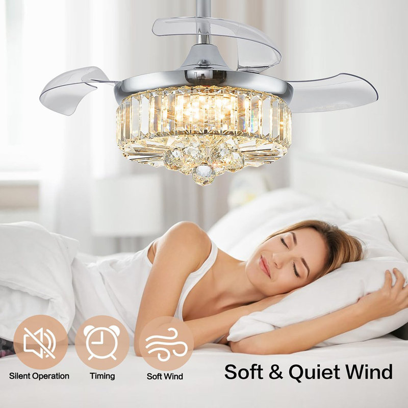 30" Chandelier Ceiling Fan With Light Crystal Modern Fa...