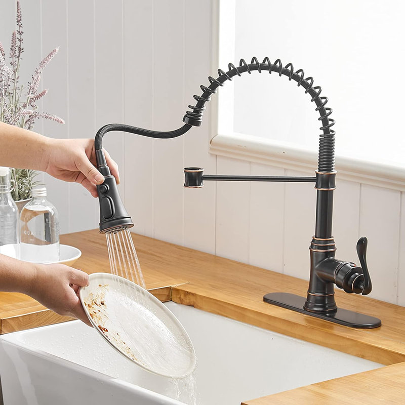 Pull-Down Sprayer 3 Spray Kitchen Faucet With Deck Plate