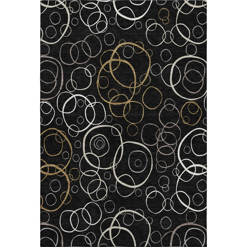Premium Machine Washable Mayfield AMF2408 Bubbles Rug, 10' x 14', Black