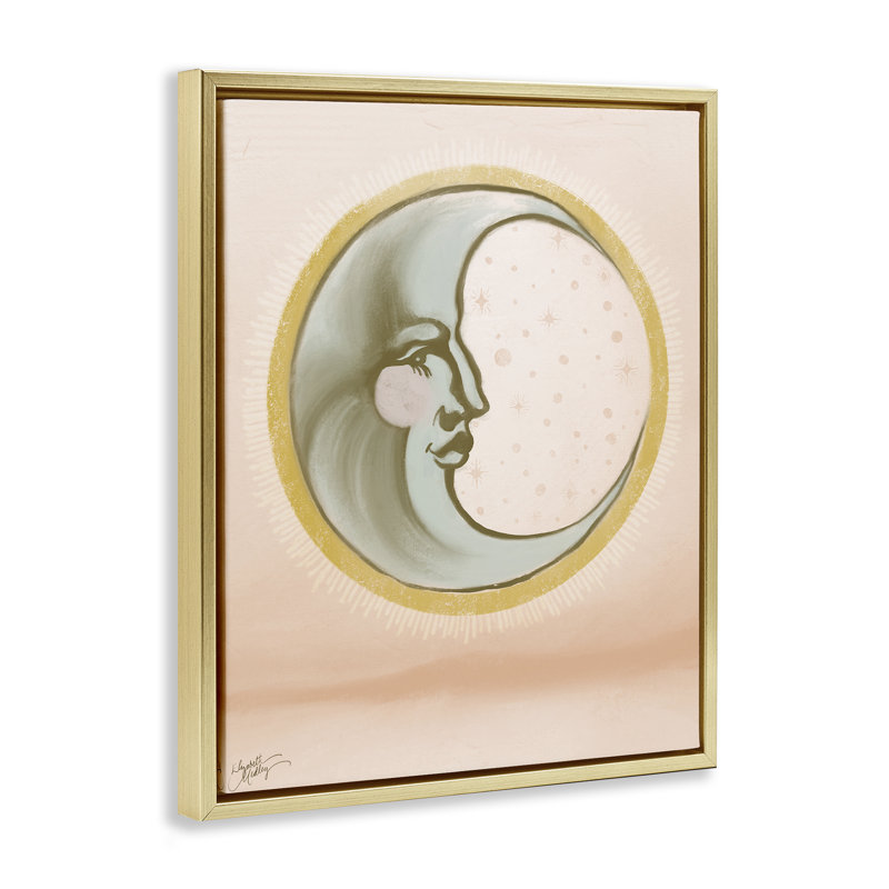 «Moon Face In Circle» par Elizabeth Medley, Cadre flottant métallique doré, H 21 po x l 17 po