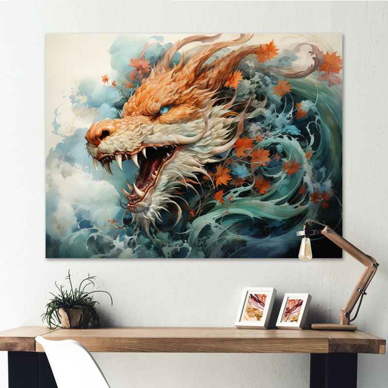 Asian Art Dragons Dance - reproduction d'art, H 24 po x l 32 po x P 1 po, Toile tendue