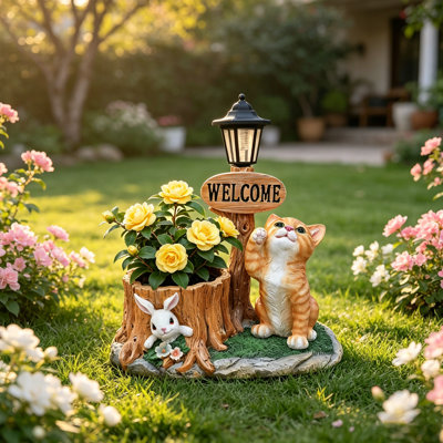 Cat Resin Planter Statue for Indoor and Outdoor Decor