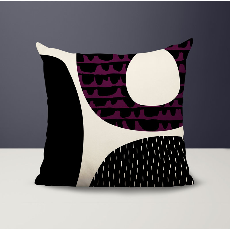 Coussin carré intérieur / extérieur pia, H 19 po x l 19 po, Mauve / noir / blanc cassé