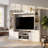81" W Modern White Laminate Entertainment Center with 4 Doors & Open Shelves