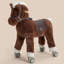 Cheval à bascule pour enfants avec poney en peluche, cadre en bois massif et mécanisme non électrique, idéal pour la salle de jeux et la chambre.