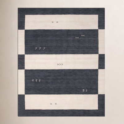 Santiago Cream Black Handmade Wool Geometric Rug