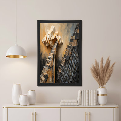 Art mural sur toile en pierre et escalier tissé avec nuage géométrique