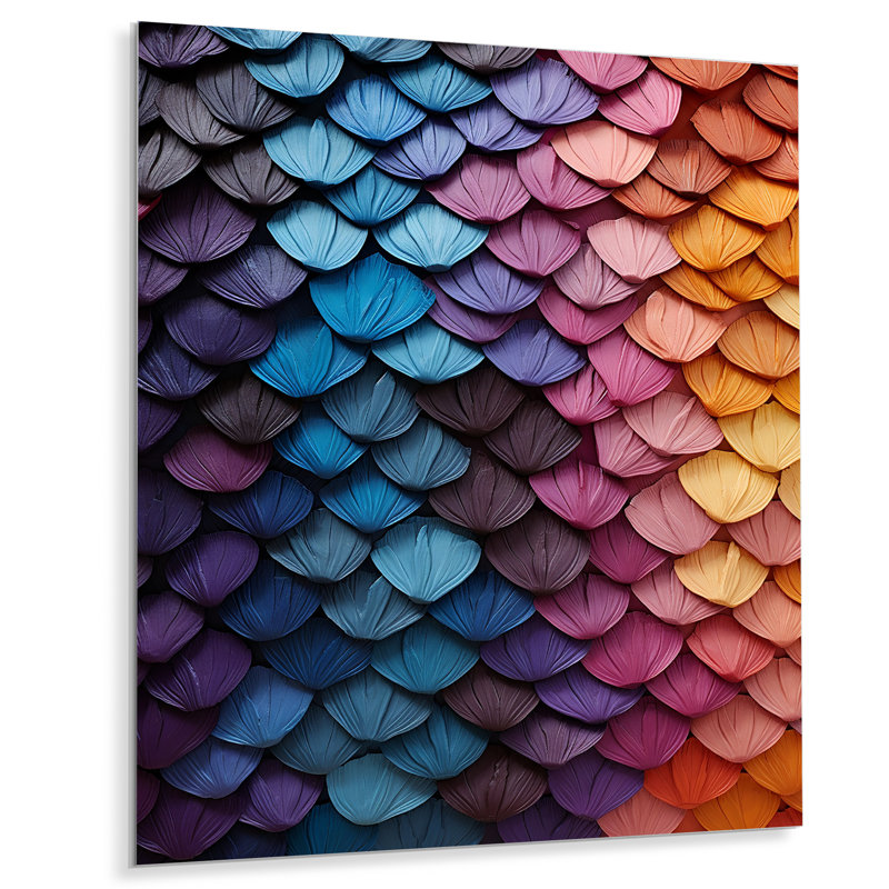 «Colorful Rainbow Scales II» - Autre art mural abstrait en métal, H 20 po x l 12 po x P 1 po