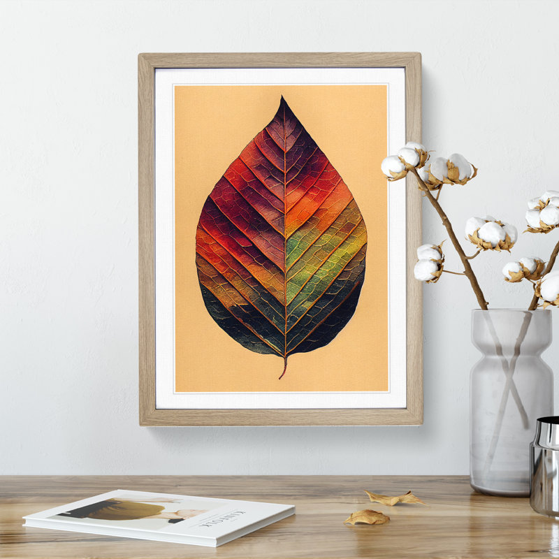 Leaf Painted - Single Picture Frame Painting, 34cm H x 25cm W x 2cm D, Oak