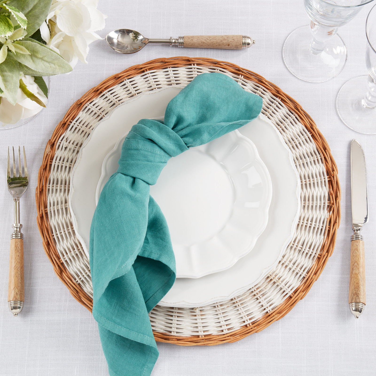 Caliban Reversible Linen Napkin, Sea Green