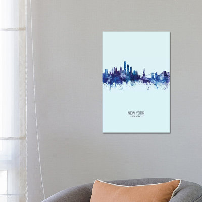 New York Skyline Portrait Dark Blue by Michael Tompsett - 1 Piece Wrapped Canvas Wall Art