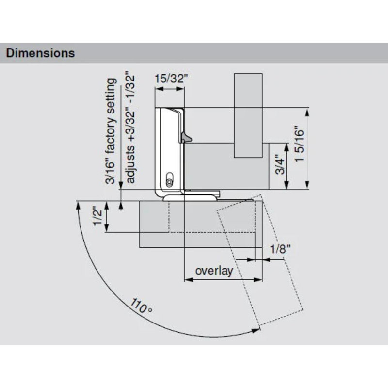 1-3/8 inch Overlay BLUMOTION 31C Compact 110 Degree Soft Close Face Frame Concealed Overlay Hinge [Screws Not Included]