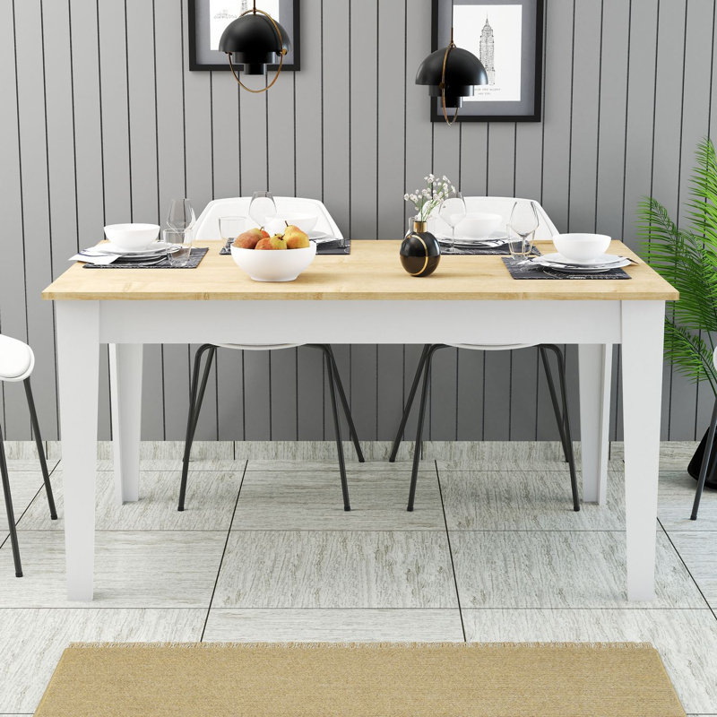 Table de salle à manger, Blanc / Chêne