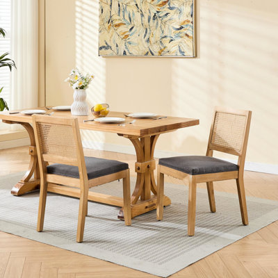 American Design Gray Mid Century Classic French Dining Chairs Of 2, , Solid Rubberwood Frame, Linen Upholstered For Room, Kitchen And Commercial Spaces, High - Density Foam Seats Environment,