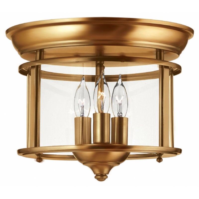 3 - Light 11.5" Flush Mount, Heirloom Brass