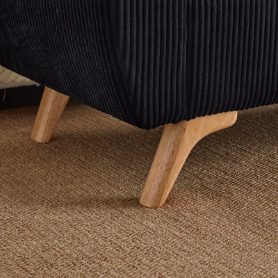 Banc rembourré en velours côtelé de 57 po de conception moderne avec pieds de rangement en bois pour chambre à coucher, couloir noir 57 po
