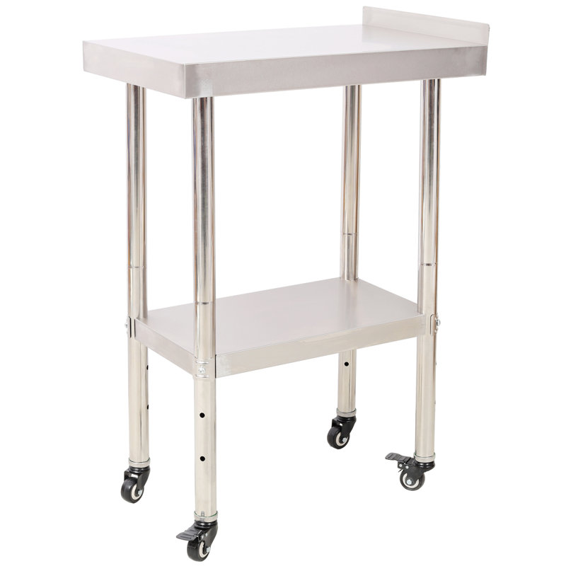 Table de préparation en acier inoxydable avec tablette réglable et roulettes