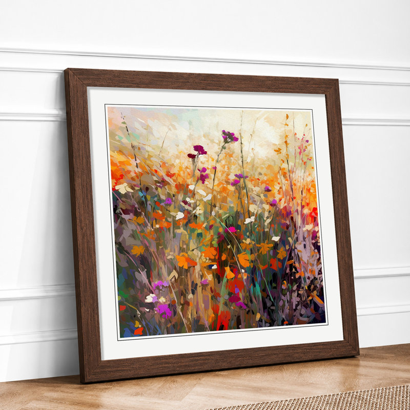 Wildflowers Glitch Art No.3 - Framed Print, Walnut